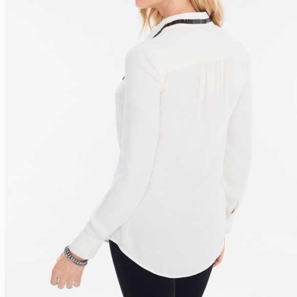 New Chicos Ivory Embellished Trim Dress Blouse Women’s 3 - Picture 2 of 10